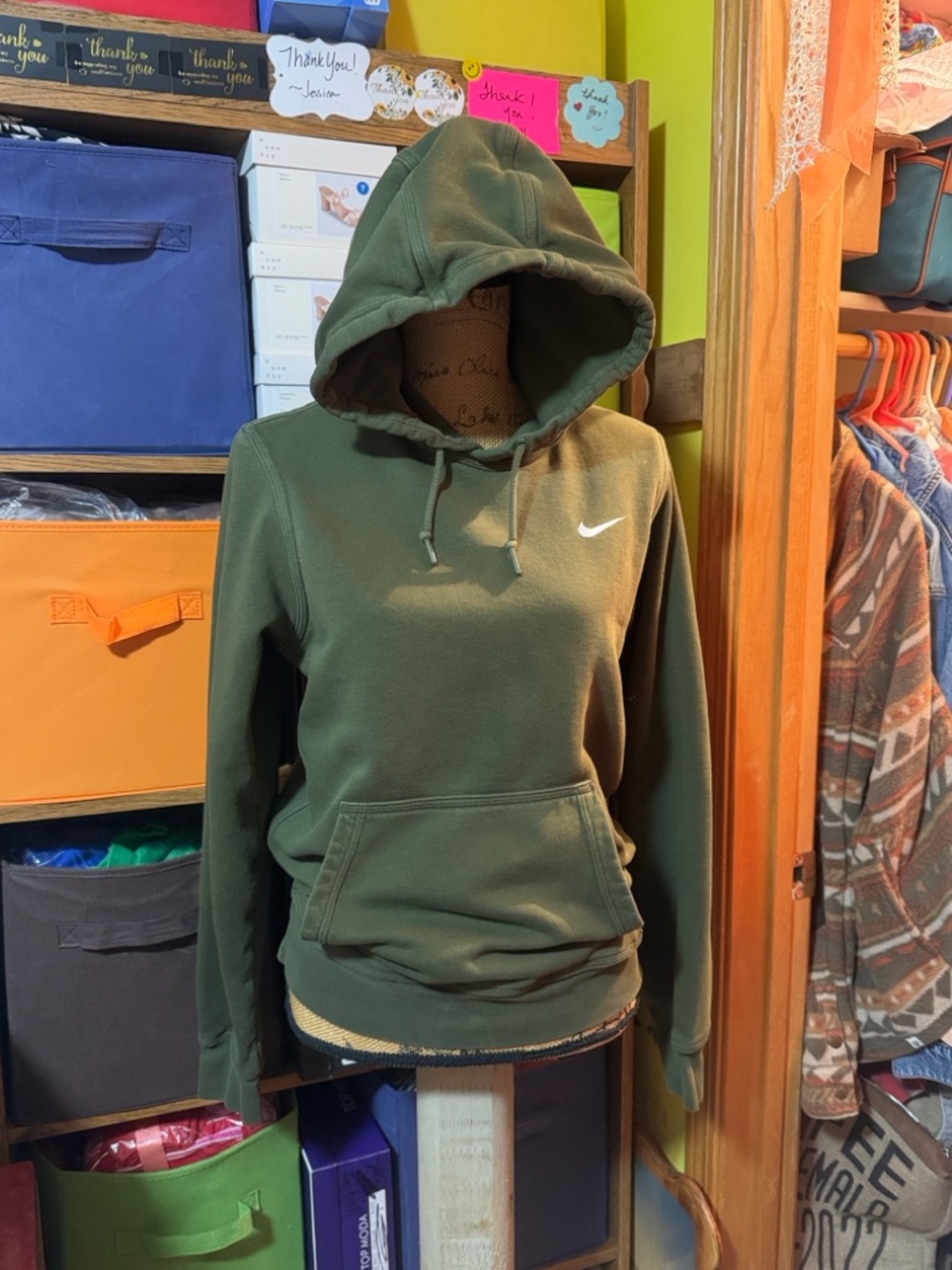 Nike Womens Olive Hoodie with White Swoosh